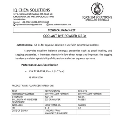 Fluorescent Green Dye water soluble solid